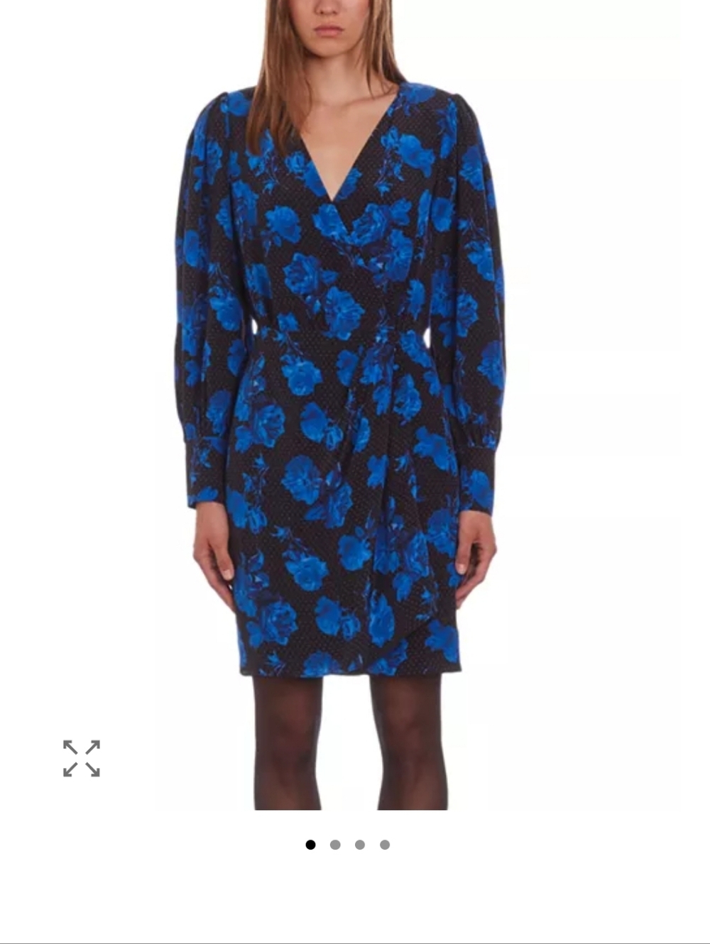 The Kooples Dot & Rose Print Silk Wrap Dress, Size FR 2